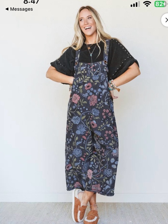 Three Bird Nest Pants - Three Bird Nest High Hopes Slouchy Denim Overalls Sz L